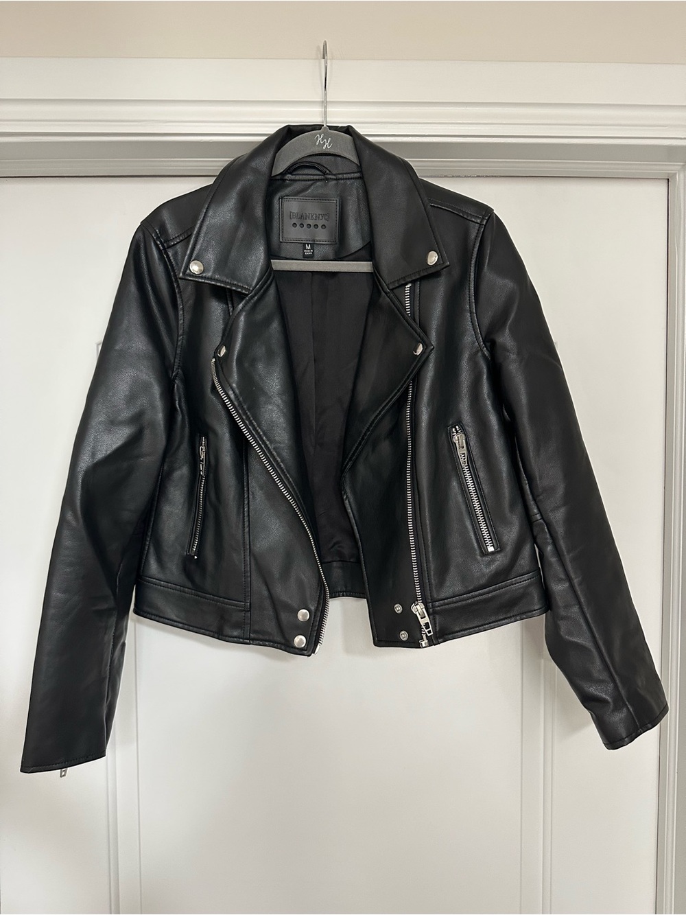 Blank NYC Black Faux Leather Moto Jacket with Silver Hardware